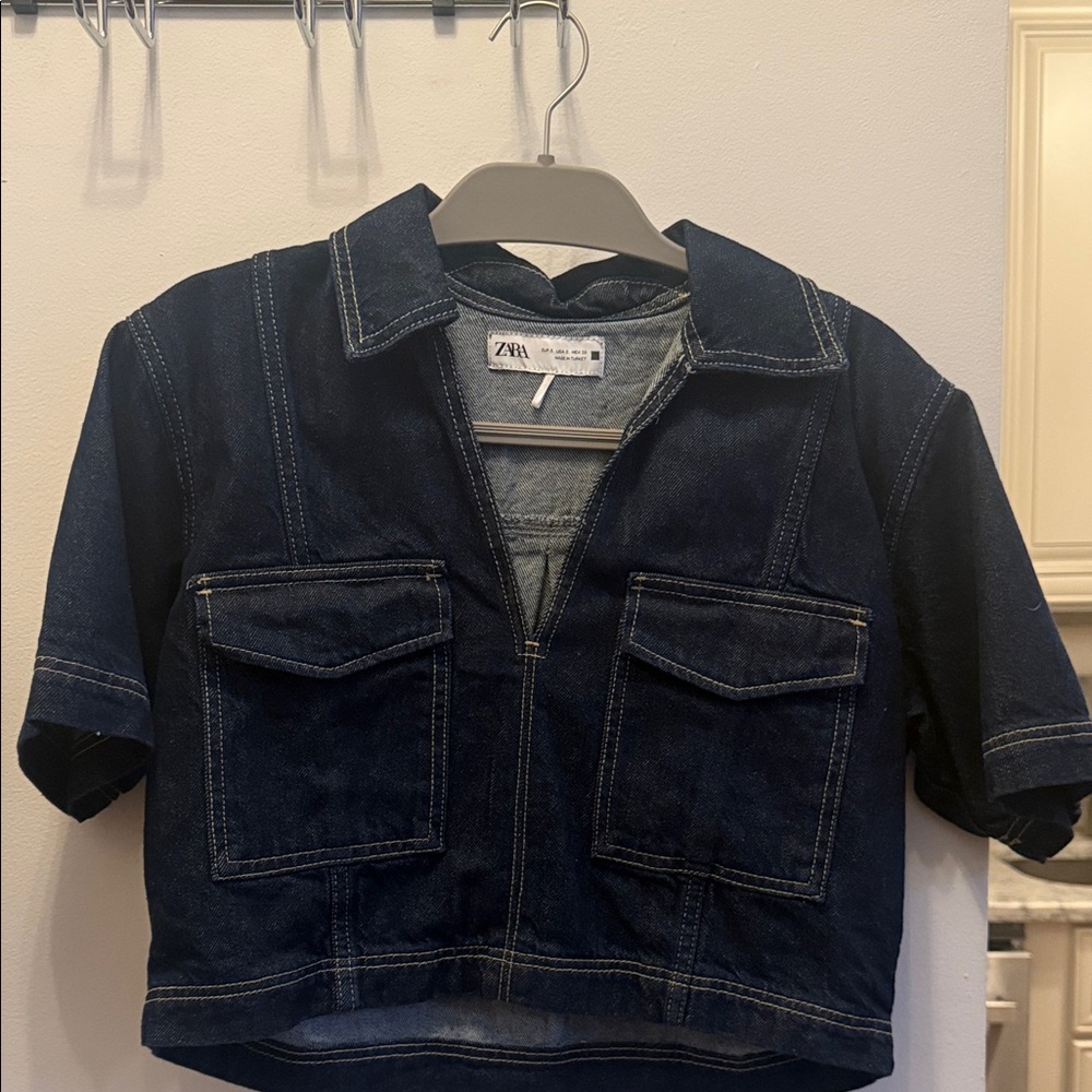 Zara Navy Blue Short Sleeve Denim Jacket